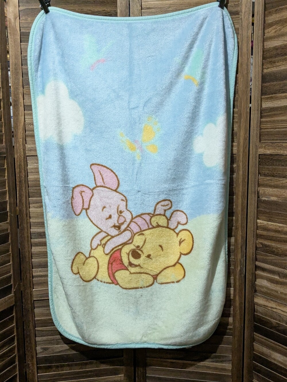 VTG Disney Winnie The Pooh & Piglet Plush Baby Blanket Fleece Lovey Y2K